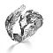 Brass & Cubic Zirconia Cuff Open Rings, Feather, Silver, Inner Diameter: 15~20mm