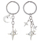 2Pcs 2 Styles Alloy Keychains, Star, Platinum, 88~90mm, 1pc/style