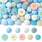 60Pcs 9 Styles Silicone Beads and Acrylic Beas, Round & Daisy, Light Sky Blue, 14.5~19.5x7.5~15mm, Hole: 1.5~2.5mm