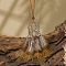 Ethnic Style Alloy & Wood Woven Web/Net with Feather Big Pendant Faux Suede Cord Necklaces for Women, Antique Bronze, Teardrop, 15.75 inch(40cm), pendant: 100x37mm