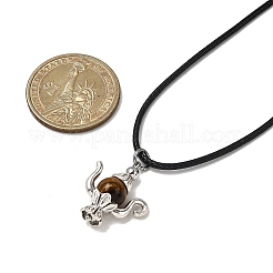 Ожерелье из вощеного шнура с подвеской из сплава и натурального тигрового глаза&nbsp;NJEW-JN05440-03