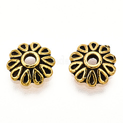 Многолепестковые крышки из бисера из тибетского сплава&nbsp;TIBE-01143-AG-LF