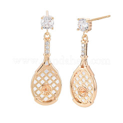 Латунные микро-паве прозрачные серьги-гвоздики из циркония&nbsp;KK-S364-057