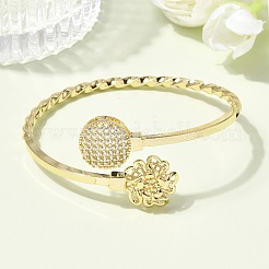 Браслеты-манжеты из латуни с микропаве из прозрачных кубических цирконий для женщин&nbsp;BJEW-F526-09G