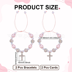 Браслеты с подвесками в виде креста из сплава со стразами&nbsp;BJEW-WH0016-100