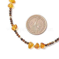 Ожерелья из натурального янтаря и граненых круглых бусин тигрового глаза.&nbsp;NJEW-JN05880
