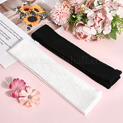 2шт 2 цвета полиэстер кружевной длинный шелковый шарф для женщин и девочек&nbsp;AJEW-GF0011-28D