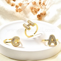 26 шт. латунные открытые кольца-манжеты с микропаве из прозрачного кубического циркония&nbsp;RJEW-R218-01G