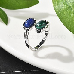 Кольца из натурального малахита и лазурита&nbsp;RJEW-A068-02P-01