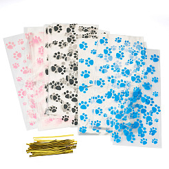 60 шт. 3-цветные прямоугольные целлофановые пакеты для хранения конфет с принтом лапы&nbsp;ABAG-TA0001-74