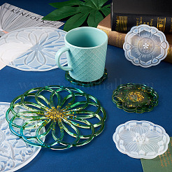 4 шт. 4 стильных силиконовых Молды для подставок под чашки с цветочным узором&nbsp;DIY-BG0001-63