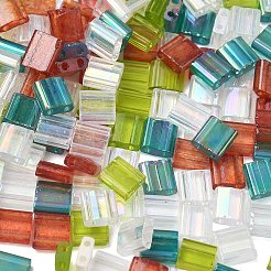 Рождественские квадратные стеклянные бусины с 4 отверстиями 2 цвет&nbsp;SEED-X0058-10