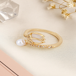 1 шт. латунные манжетные кольца с микропаве из прозрачного кубического циркония&nbsp;RJEW-LP0008-21