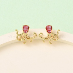 Серьги-гвоздики с осьминогом из латуни и эмали&nbsp;EJEW-I322-01G