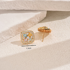 Элегантные квадратные серьги-гвоздики с латунным паве из кубических цирконий&nbsp;TT3132