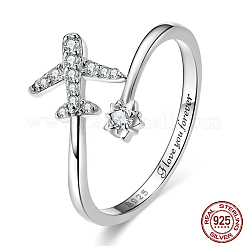 Кольца-манжеты в виде самолета и цветка с родиевым покрытием из стерлингового серебра с микропаве из прозрачных кубических цирконий для женщин FS-WGB9FE4-03