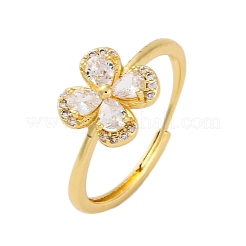 Стойка покрытие латунь микропаве кубический цирконий регулируемые кольца для женщин&nbsp;RJEW-M028-96A-G