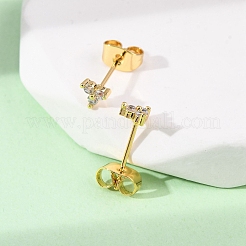 Серьги-гвоздики в форме клевера с микропаве из прозрачных кубических цирконий из латуни&nbsp;EJEW-S280-03G