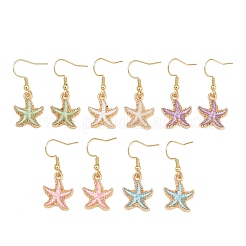 Серьги с подвесками в форме морской звезды из сплава с эмалью&nbsp;EJEW-JE06621