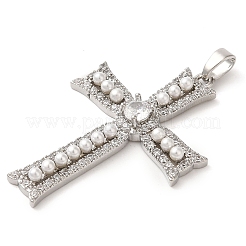 Подвески из латуни с микропаве из кубического циркония и имитация жемчуга из АБС-пластика&nbsp;KK-H476-04P-RS