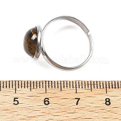 Полукруглые кольца из натурального тигрового глаза&nbsp;RJEW-M062-01P-25