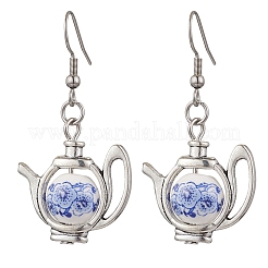 Серьги-подвески из фарфора и керамики с цветочным принтом из нержавеющей стали 304&nbsp;EJEW-JE06288