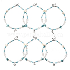 6 шт. 6 стиля подвеска из сплава морских животных натуральный кварцевый кристалл и немагнитный синтетический гематит и бирюзовые бусины ожерелья&nbsp;NJEW-JN05346