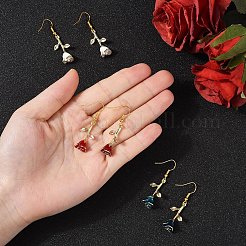 3 пара сережек-подвесок в форме цветка из латуни&nbsp;EJEW-YW00003