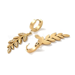 Серьги-подвески из полимерной глины и нержавеющей стали 304 в виде листа со стразами&nbsp;EJEW-L283-008G