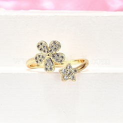 Латунные кольца-манжеты с микропаве и прозрачным цирконием для женщин&nbsp;RJEW-H247-20G