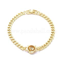 Браслет с леопардовым звеном из зеленого кубического циркония с латунными цепочками для мужчин и женщин KK-H434-11G