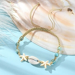 Браслет из плетеных бусин из натуральной ракушки и синтетической бирюзы&nbsp;BJEW-TA00416-01