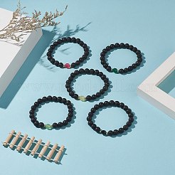 Эластичные браслеты из бусин из натуральной лавы и окрашенного агата&nbsp;BJEW-JB09178