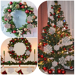 36 шт. блестящие рождественские снежинки пластиковые подвесные украшения&nbsp;HJEW-GF0001-64B