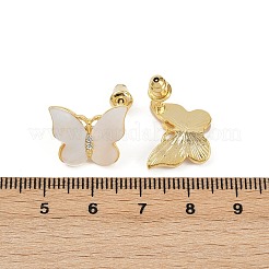 Серьги-гвоздики с бабочками из латуни с микропаве из прозрачных кубических цирконий&nbsp;EJEW-K308-01G