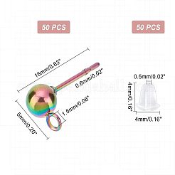 50 шт. фурнитура для сережек-гвоздиков из нержавеющей стали радужного цвета STAS-UN0037-07B