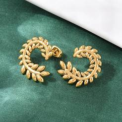 Серьги-гвоздики в форме листа из нержавеющей стали 304&nbsp;EJEW-I320-07G