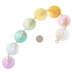 Плоские круглые подвесные ловцы солнца из натуральных ракушек&nbsp;HJEW-JM04659