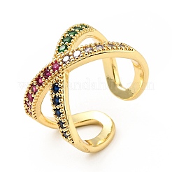 Открытое кольцо-манжета с кубическим цирконием крест-накрест RJEW-E046-23G-01