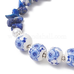 Браслеты из фарфоровых бусин ручной работы с натуральным окрашенным лазуритом и цветочным принтом для женщин&nbsp;BJEW-JB12968