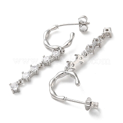 Серьги-гвоздики из латуни с микропаве из прозрачного кубического циркония&nbsp;EJEW-A045-07P