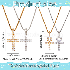 4 шт. 4 стиля ожерелья с подвесками-крестами из нержавеющей стали 304 с кубическим цирконием и латунными цепочками&nbsp;NJEW-AN0001-81