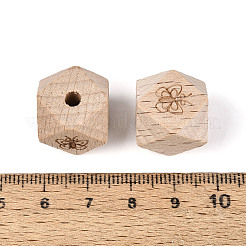 Граненые бусины из букового дерева с лазерной гравировкой&nbsp;WOOD-T033-10B