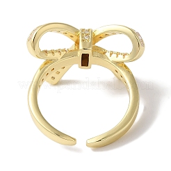 Открытые манжеты из латуни с бантом и микро-паве с прозрачным цирконием для женщин&nbsp;LS-RJEW-C098-26G