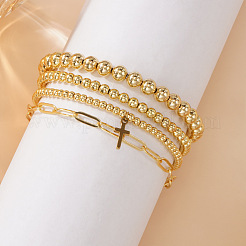 Регулируемый браслет ручной работы из латунных круглых бусин&nbsp;TC8995