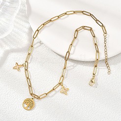 Женские ожерелья-скрепки из нержавеющей стали 304 с подвеской в виде дерева жизни и креста&nbsp;NJEW-JN05664