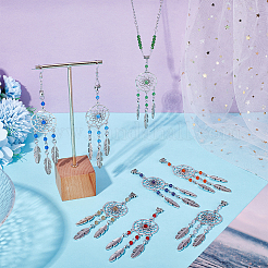 12 шт. 12-цветная плетеная сетка/паутина с перьевым сплавом и подвесными украшениями из стеклянных бусин&nbsp;PALLOY-PH01735