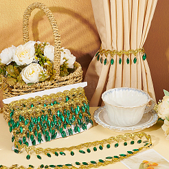 Кружевная лента из полиэстера с пластиковыми подвесками-кисточкой&nbsp;OCOR-WH0078-202B-03