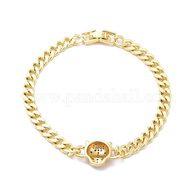 Браслет с леопардовым звеном из зеленого кубического циркония с латунными цепочками для мужчин и женщин KK-H434-11G-1