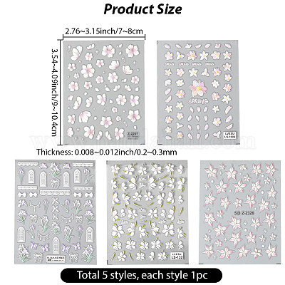 5 шт. 5 стиля с цветочным узором самоклеящиеся наклейки для ногтей для домашних животных&nbsp;MRMJ-SP0001-24-1